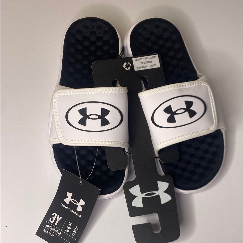 Under Armour Kids White & Black Slide Sandals
